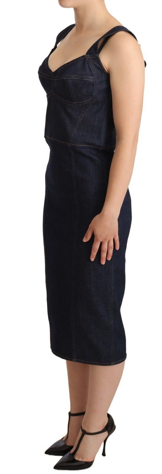 Dolce & Gabbana Elegant Dark Blue Denim Midi Sheath Dress