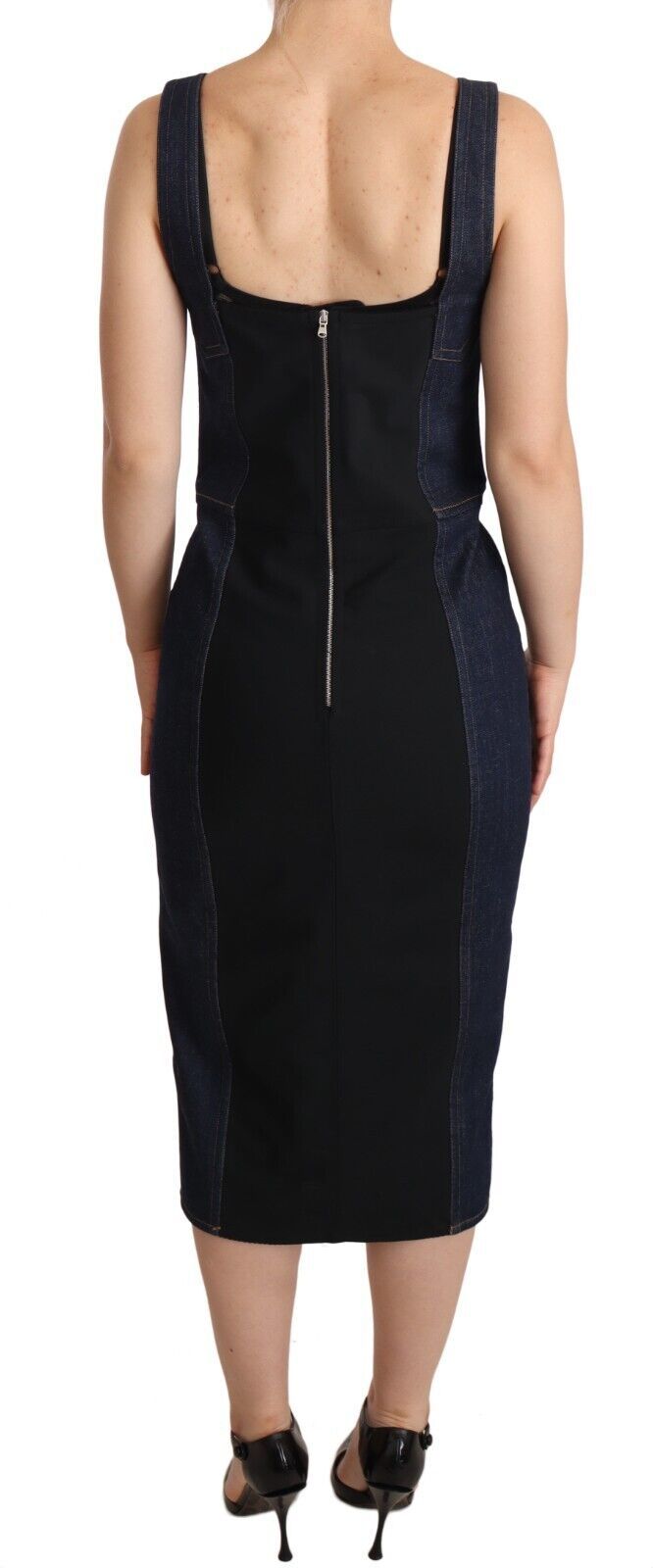 Dolce & Gabbana Elegant Dark Blue Denim Midi Sheath Dress