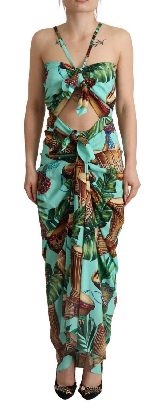 Dolce & Gabbana Silk Drum Print Maxi Wrap Elegance