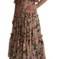 Dolce & Gabbana Elegant Pink Floral Ruched Silk Long Dress