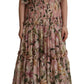 Dolce & Gabbana Elegant Pink Floral Ruched Silk Long Dress