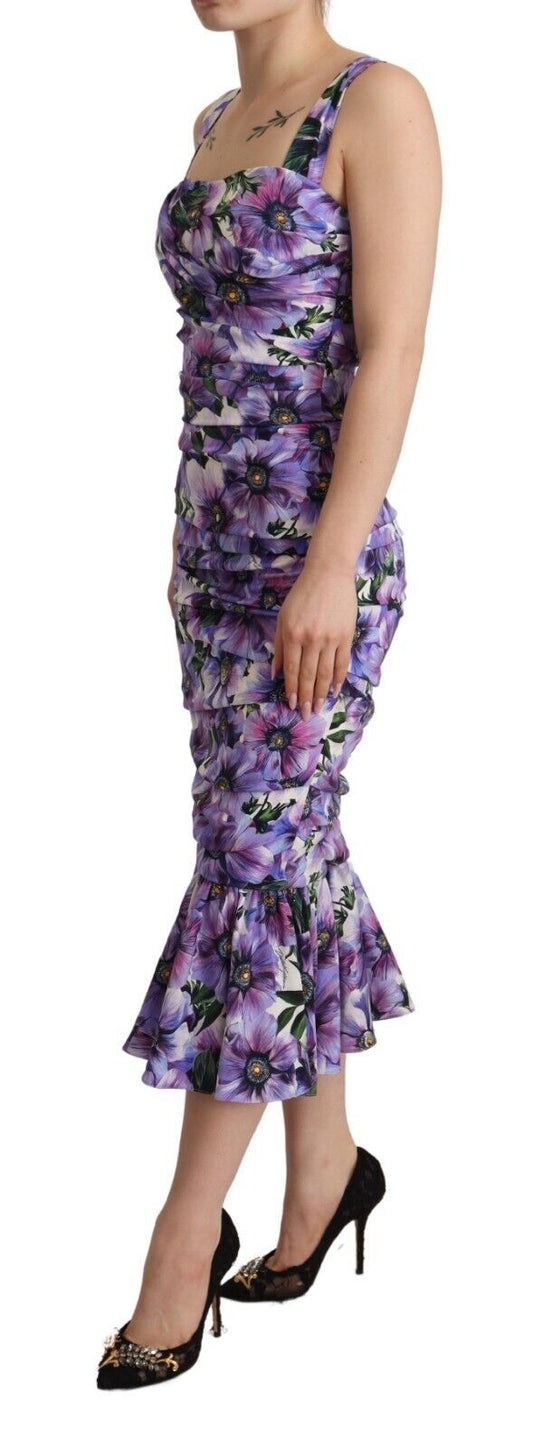 Dolce & Gabbana Elegant Silk Floral Sheath Midi Dress