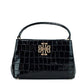 Tory Burch Small Black Crocodile Embossed Leather Micro Satchel Handbag