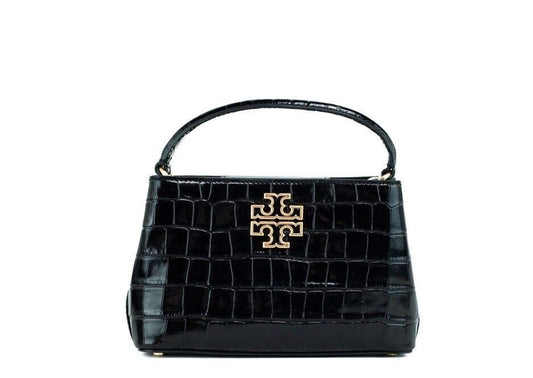 Tory Burch Small Black Crocodile Embossed Leather Micro Satchel Handbag