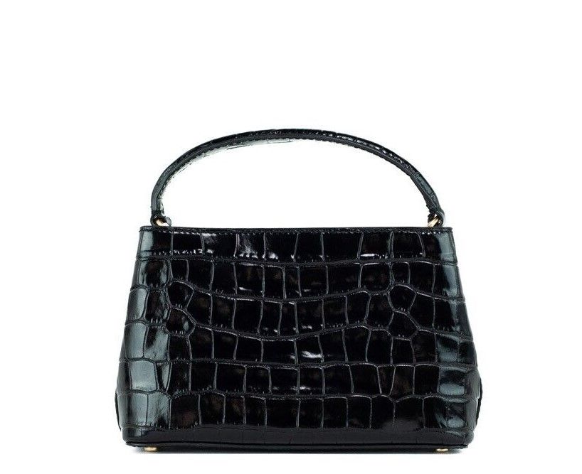 Tory Burch Small Black Crocodile Embossed Leather Micro Satchel Handbag