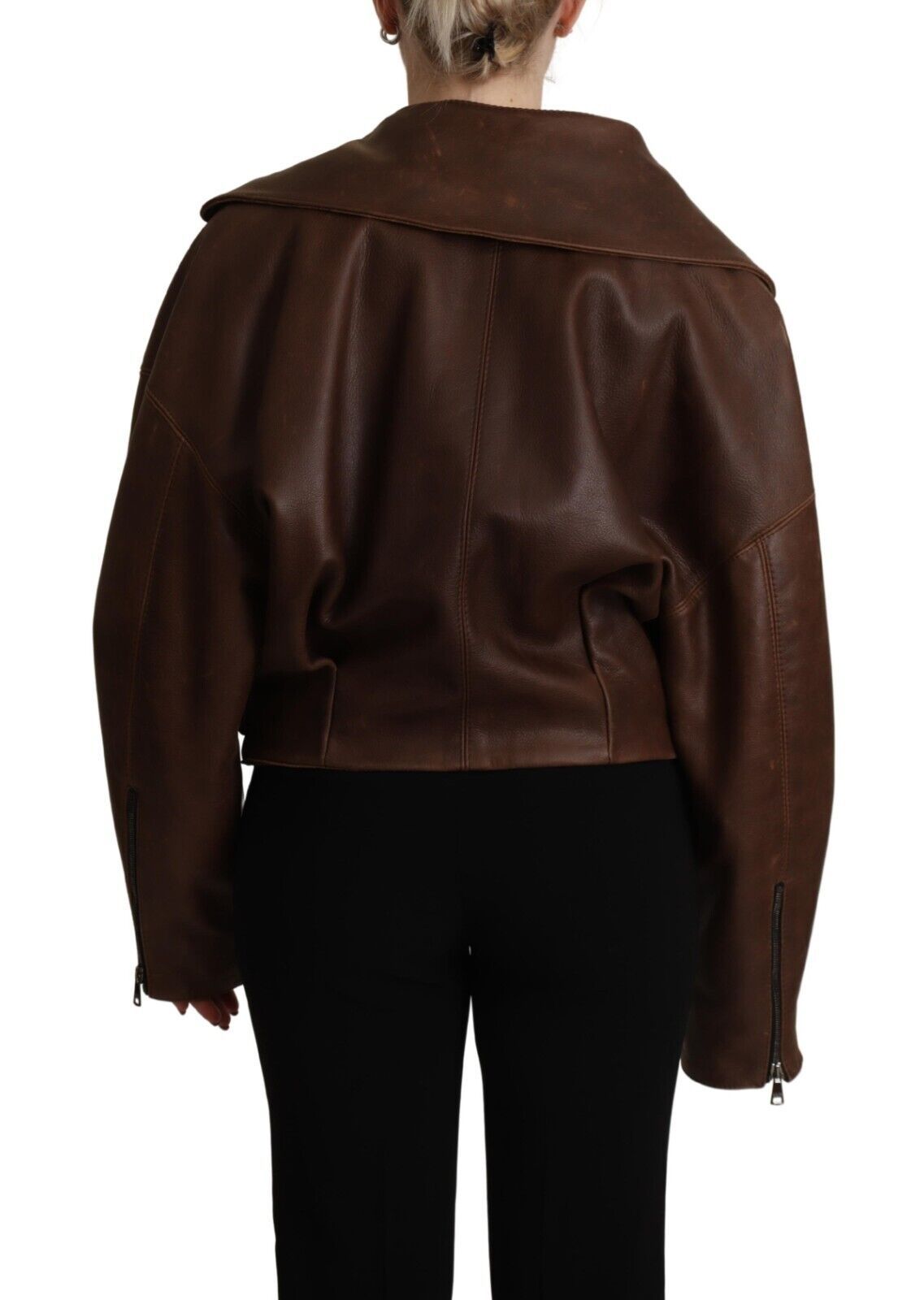 Dolce & Gabbana Elegant Leather Biker Jacket in Brown