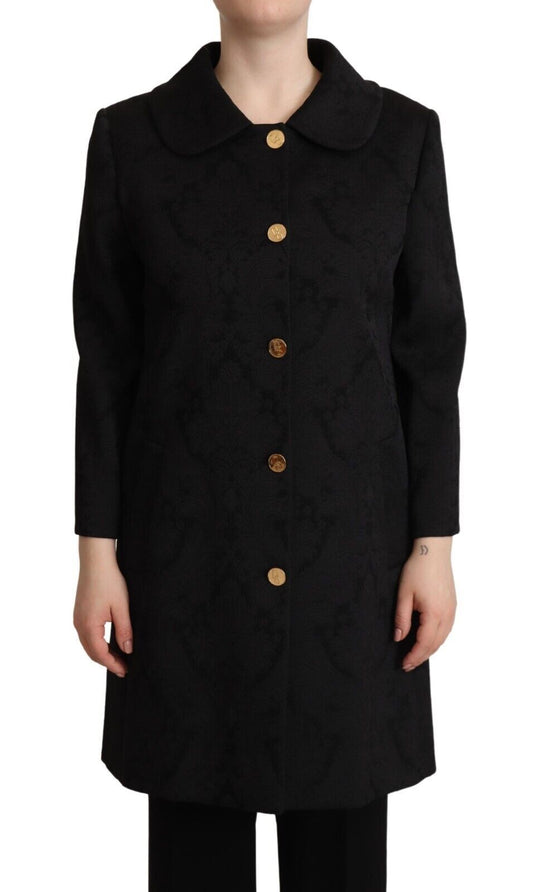 Dolce & Gabbana Elegant Black Brocade Long Trench Coat