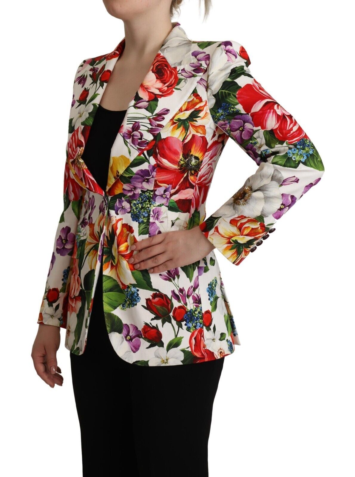 Dolce & Gabbana Elegant Floral Stretch Cotton Blazer Jacket