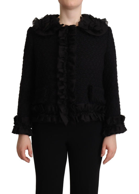 Dolce & Gabbana Elegant Ruffled Wool-Silk Long Sleeve Jacket