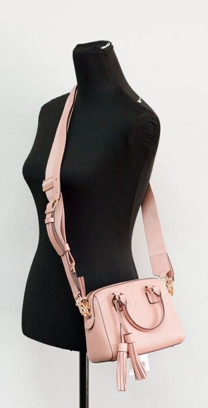 Tory Burch Thea Mini Pink Moon Pebbled Leather Web Satchel Crossbody Bag