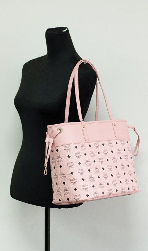 MCM Aren Medium Soft Pink Mixed Visetos Leather Shopper Shoulder Tote Handbag