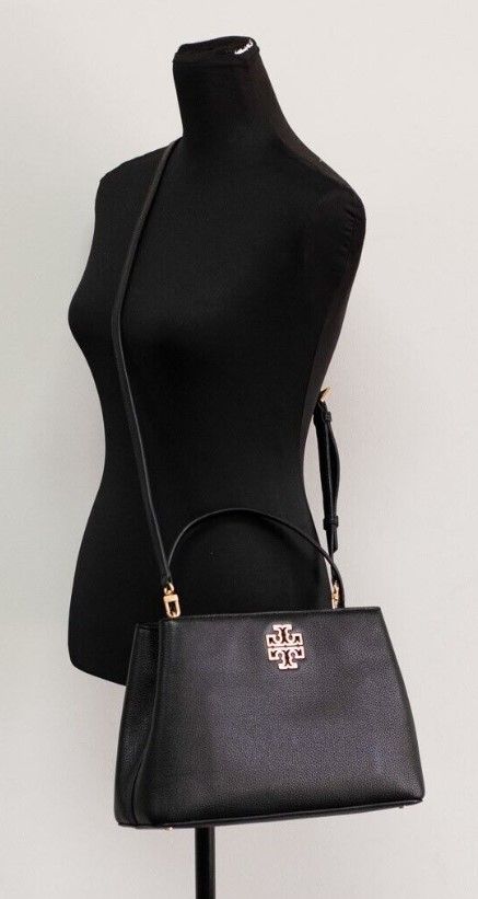 Tory Burch Britten Small Black Pebbled Leather Satchel Crossbody Bag