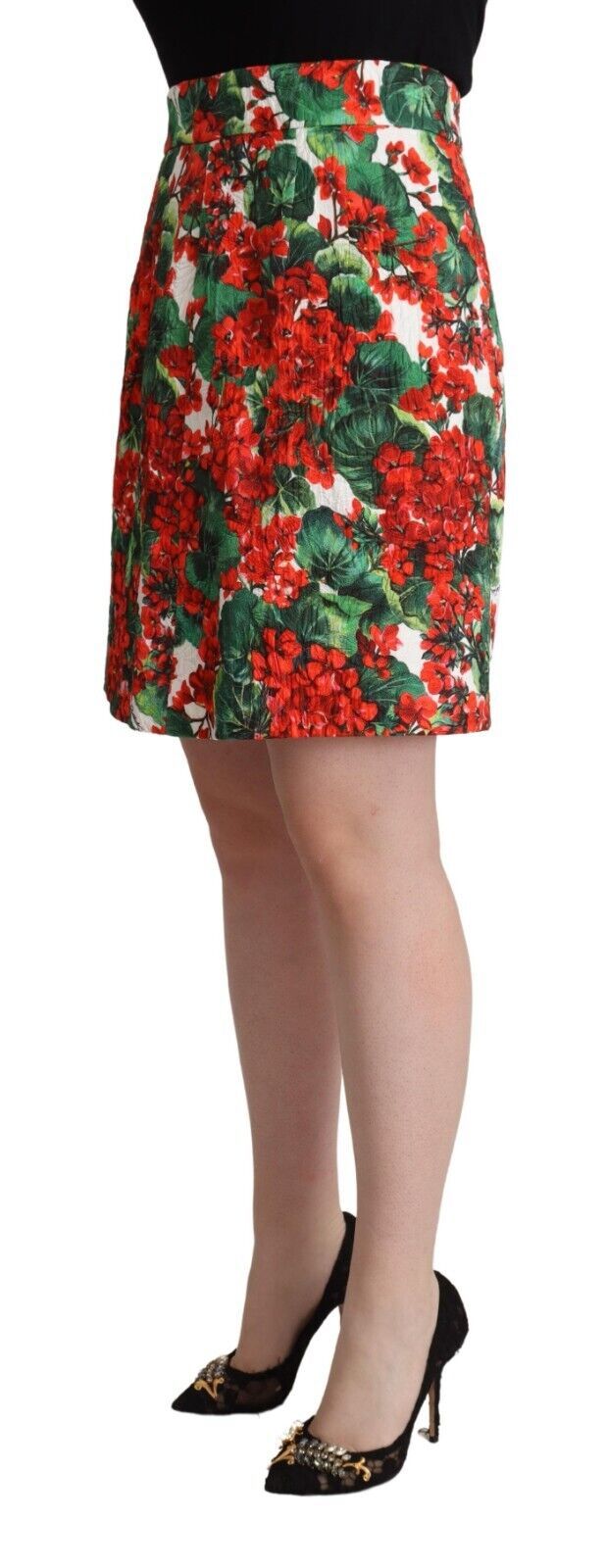 Dolce & Gabbana Vibrant Geranium Print A-Line Skirt