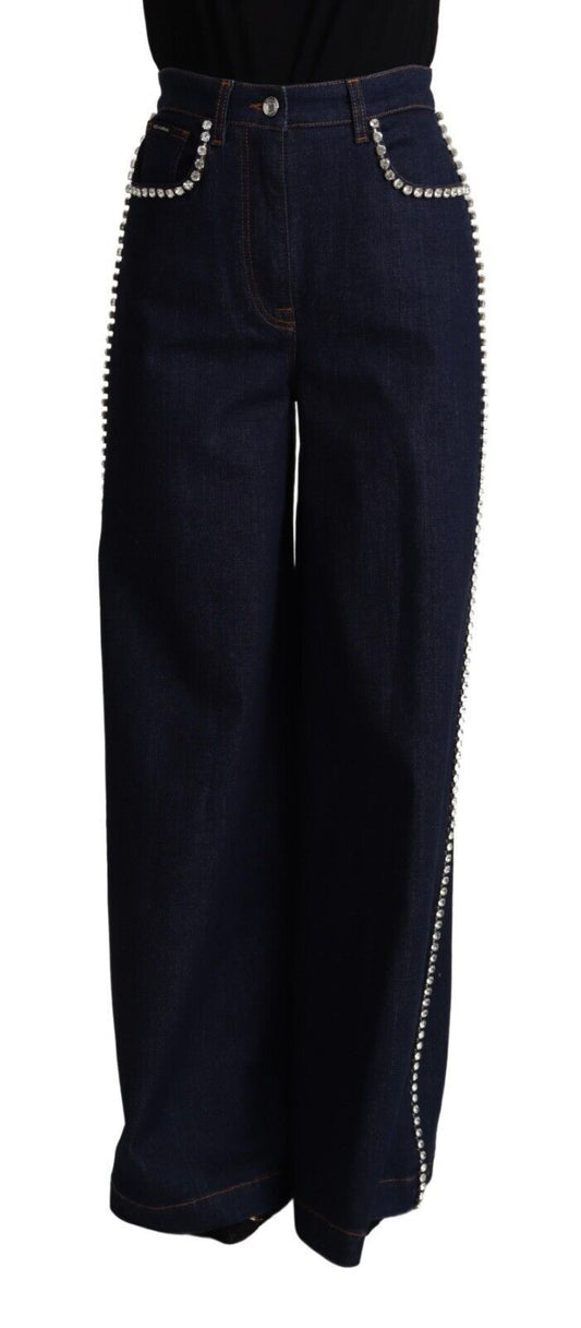 Dolce & Gabbana Elegant Wide Leg Crystal Embellished Jeans