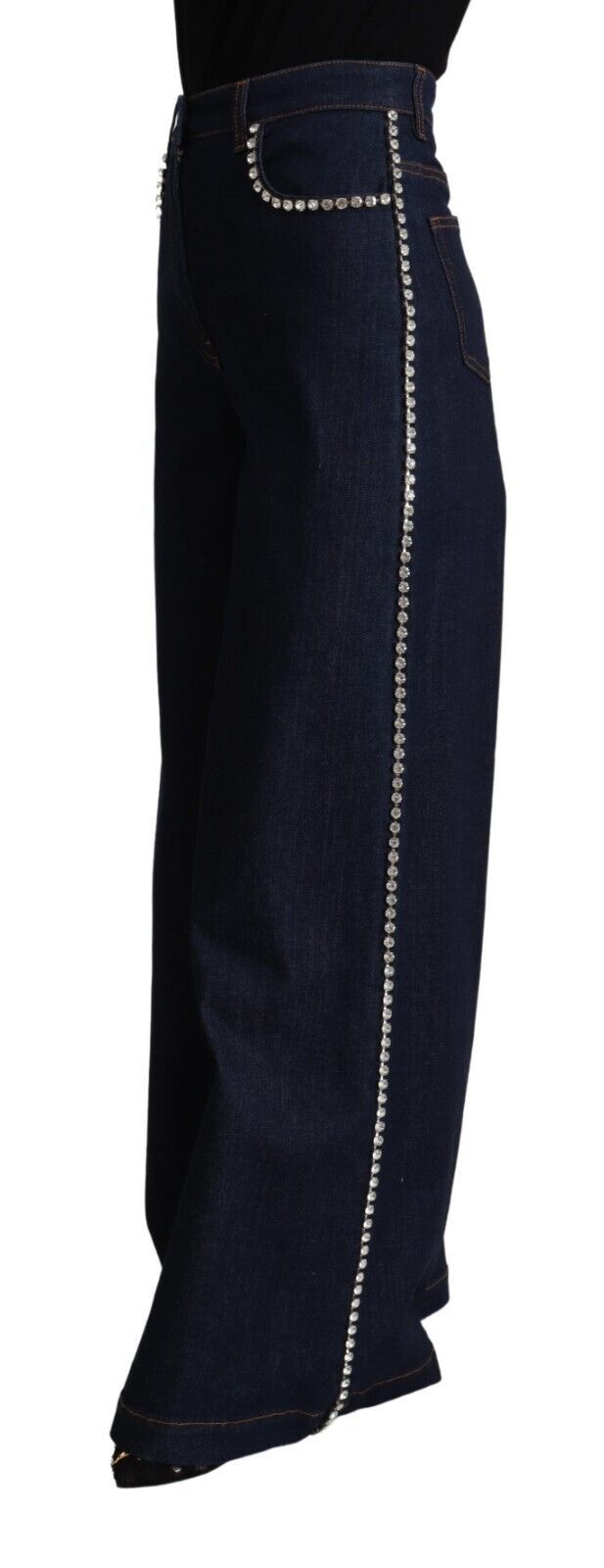 Dolce & Gabbana Elegant Wide Leg Crystal Embellished Jeans