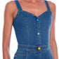 Love Moschino Chic Sleeveless Denim Dress with Colored Buttons