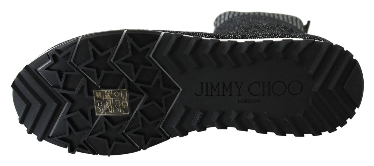 Jimmy Choo Elegant Knitted Lurex Sneakers in Black and Silver