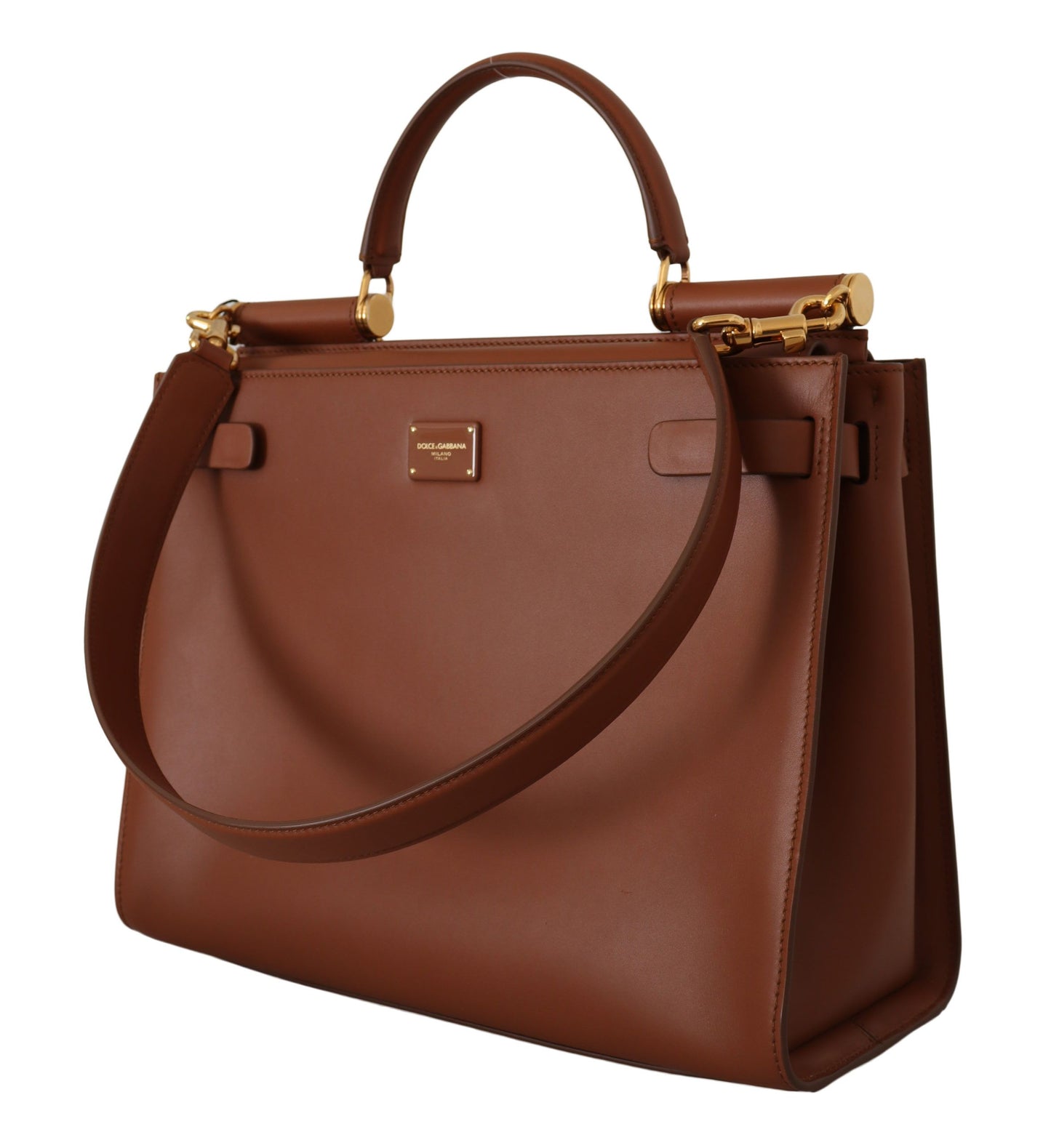 Dolce & Gabbana Elegant Sicily Leather Handbag in Rich Brown