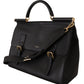 Dolce & Gabbana Elegant XL Sicily Black Leather Bag with Gold Accents