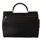 Dolce & Gabbana Elegant XL Sicily Black Leather Bag with Gold Accents