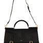 Dolce & Gabbana Elegant XL Sicily Black Leather Bag with Gold Accents