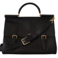 Dolce & Gabbana Elegant XL Sicily Black Leather Bag with Gold Accents