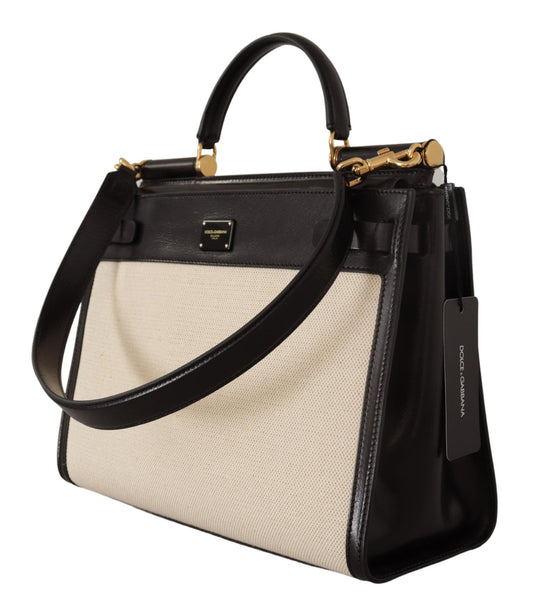 Dolce & Gabbana Elegant Monochrome Leather and Canvas Bag