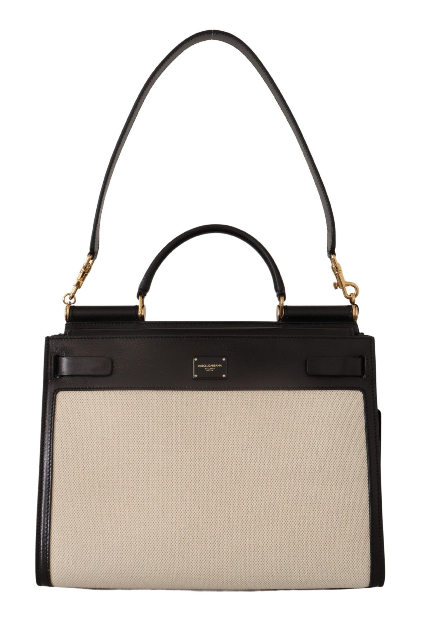 Dolce & Gabbana Elegant Monochrome Leather and Canvas Bag