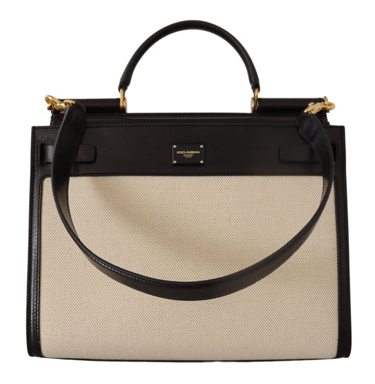 Dolce & Gabbana Elegant Monochrome Leather and Canvas Bag