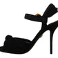 Dolce & Gabbana Black Tulle Ankle Strap Heels with Crystal Buckle