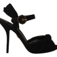 Dolce & Gabbana Black Tulle Ankle Strap Heels with Crystal Buckle