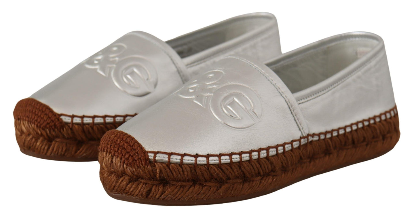 Dolce & Gabbana Silver Leather Flat Espadrilles