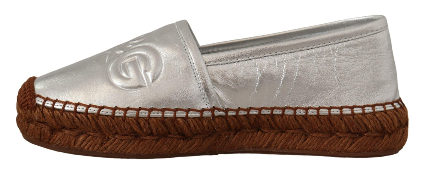 Dolce & Gabbana Silver Leather Flat Espadrilles