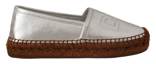 Dolce & Gabbana Silver Leather Flat Espadrilles