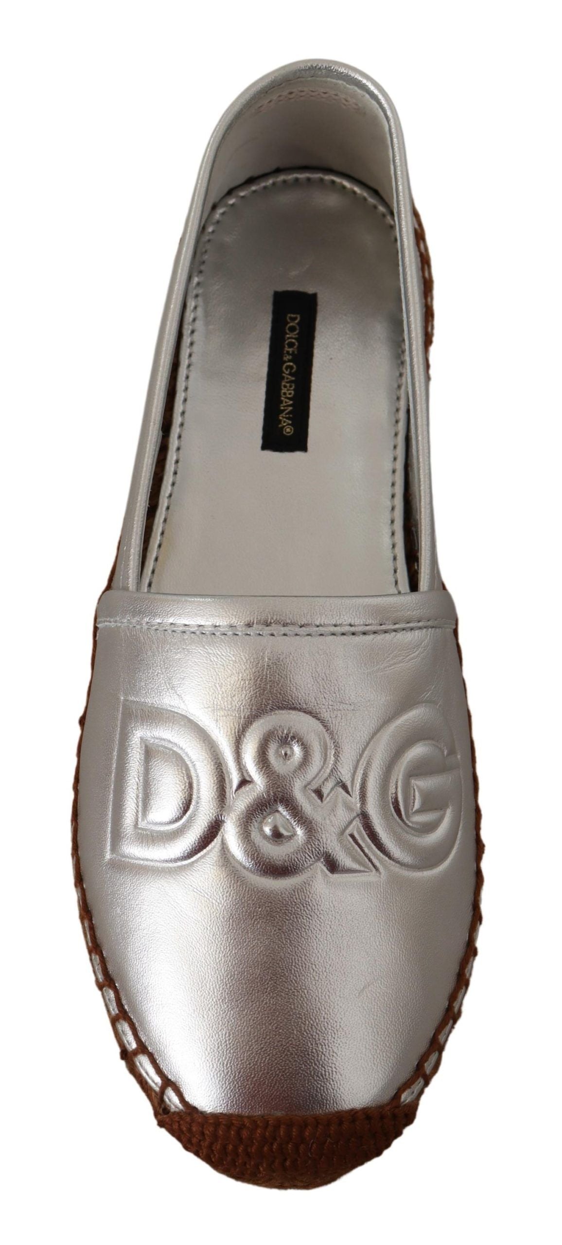 Dolce & Gabbana Silver Leather Flat Espadrilles