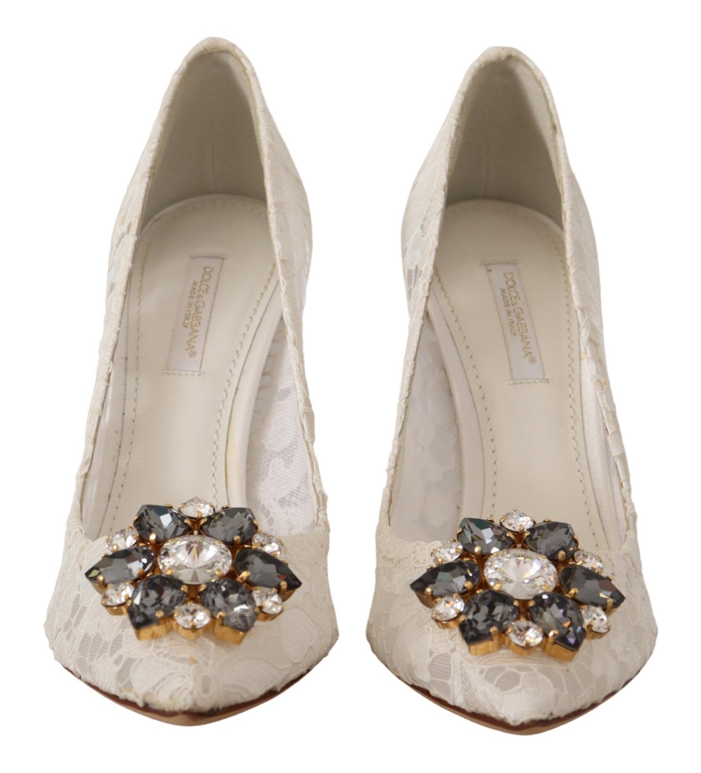 Dolce & Gabbana Elegant Taormina Lace Heels with Crystal Embellishments