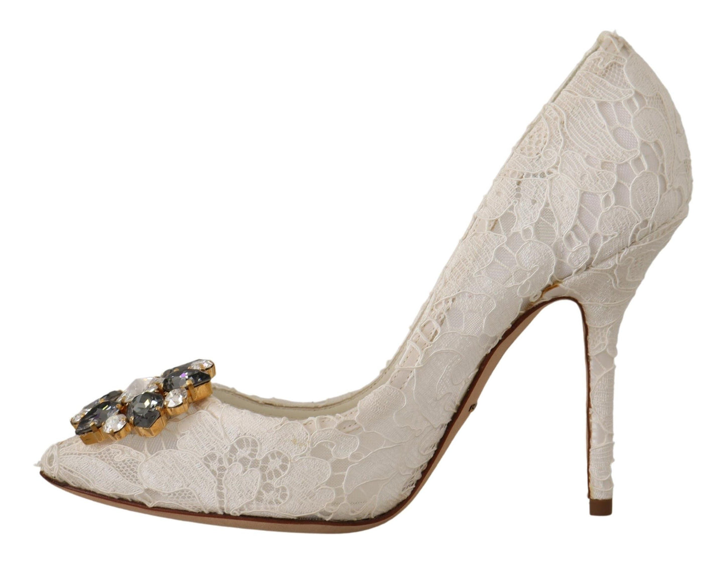 Dolce & Gabbana Elegant Taormina Lace Heels with Crystal Embellishments