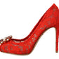 Dolce & Gabbana Red Crystal Taormina Lace Heels Pumps