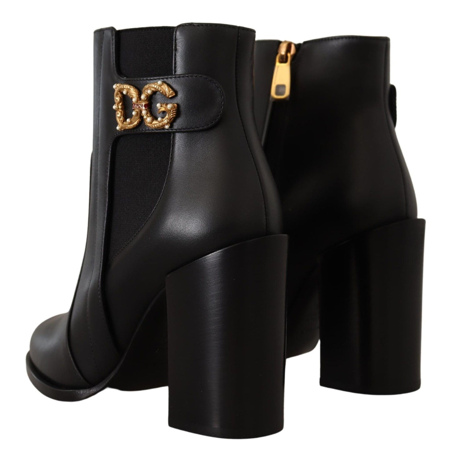 Dolce & Gabbana Black Gold Pearl Embellished Ankle Boots