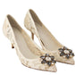 Dolce & Gabbana Elegant White Lace Heels with Crystal Embellishment