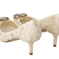 Dolce & Gabbana Elegant White Lace Heels with Crystal Embellishment