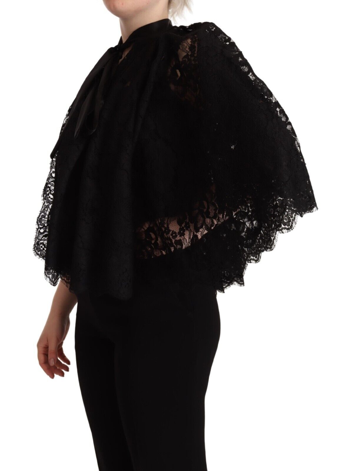 Dolce & Gabbana Black Floral Lace Shoulder Wrap Sweater