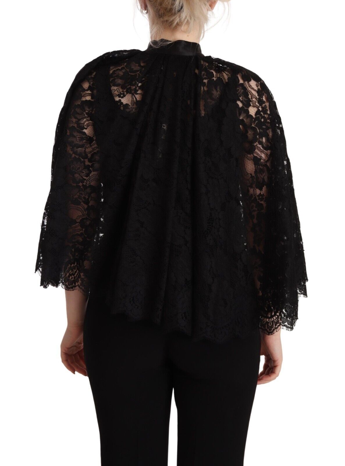 Dolce & Gabbana Black Floral Lace Shoulder Wrap Sweater