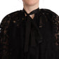 Dolce & Gabbana Black Floral Lace Shoulder Wrap Sweater