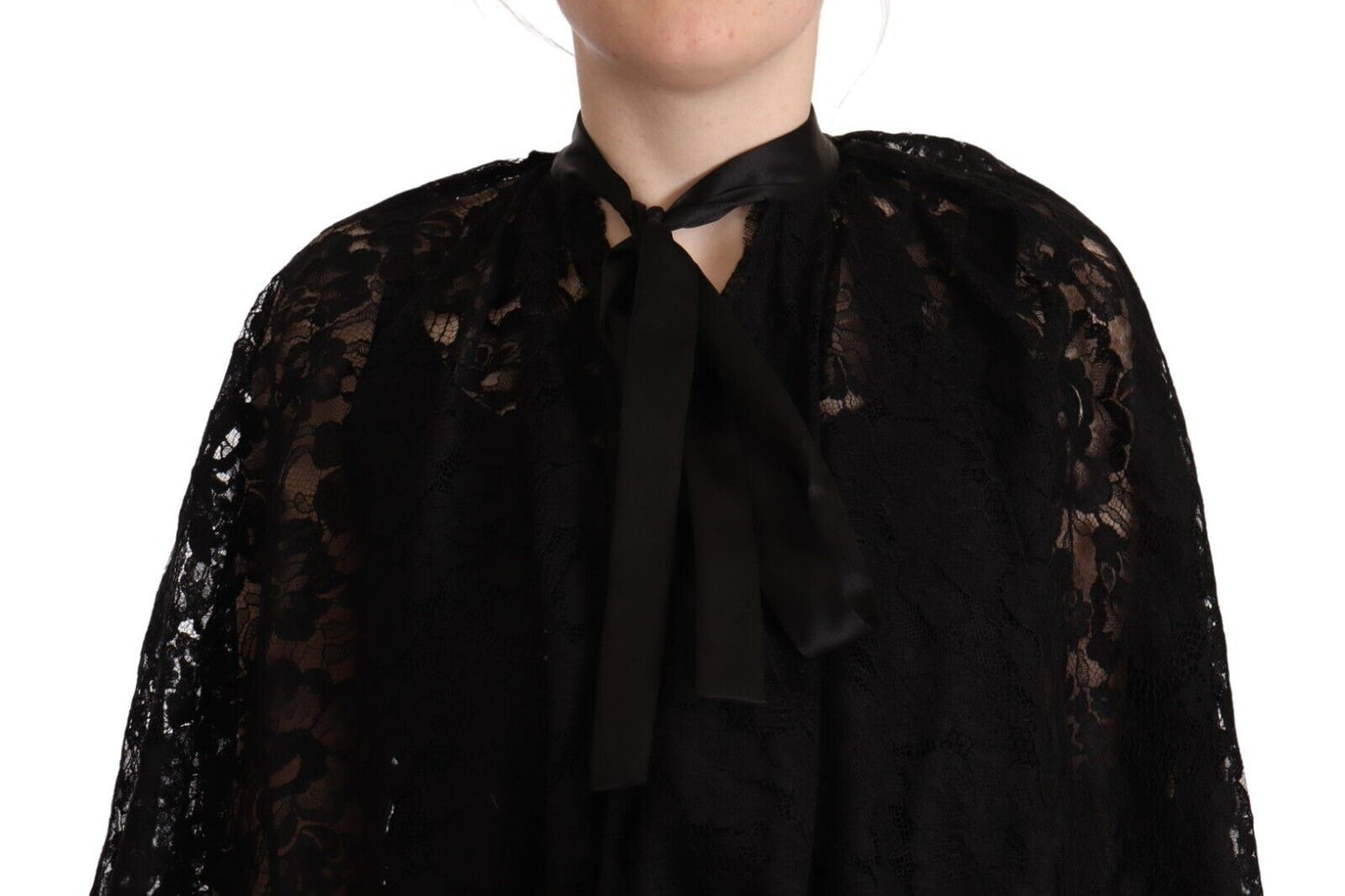 Dolce & Gabbana Black Floral Lace Shoulder Wrap Sweater