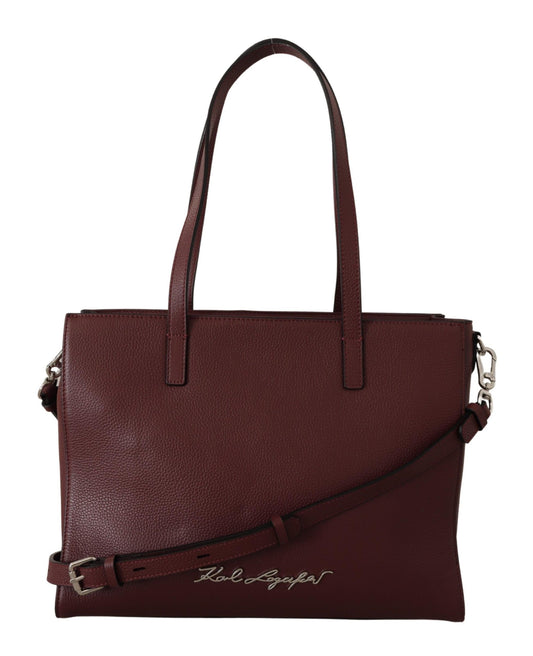 Karl Lagerfeld Elegant Wine-Toned Leather Tote with Zip Closure