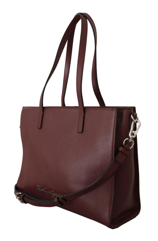 Karl Lagerfeld Elegant Wine-Toned Leather Tote with Zip Closure