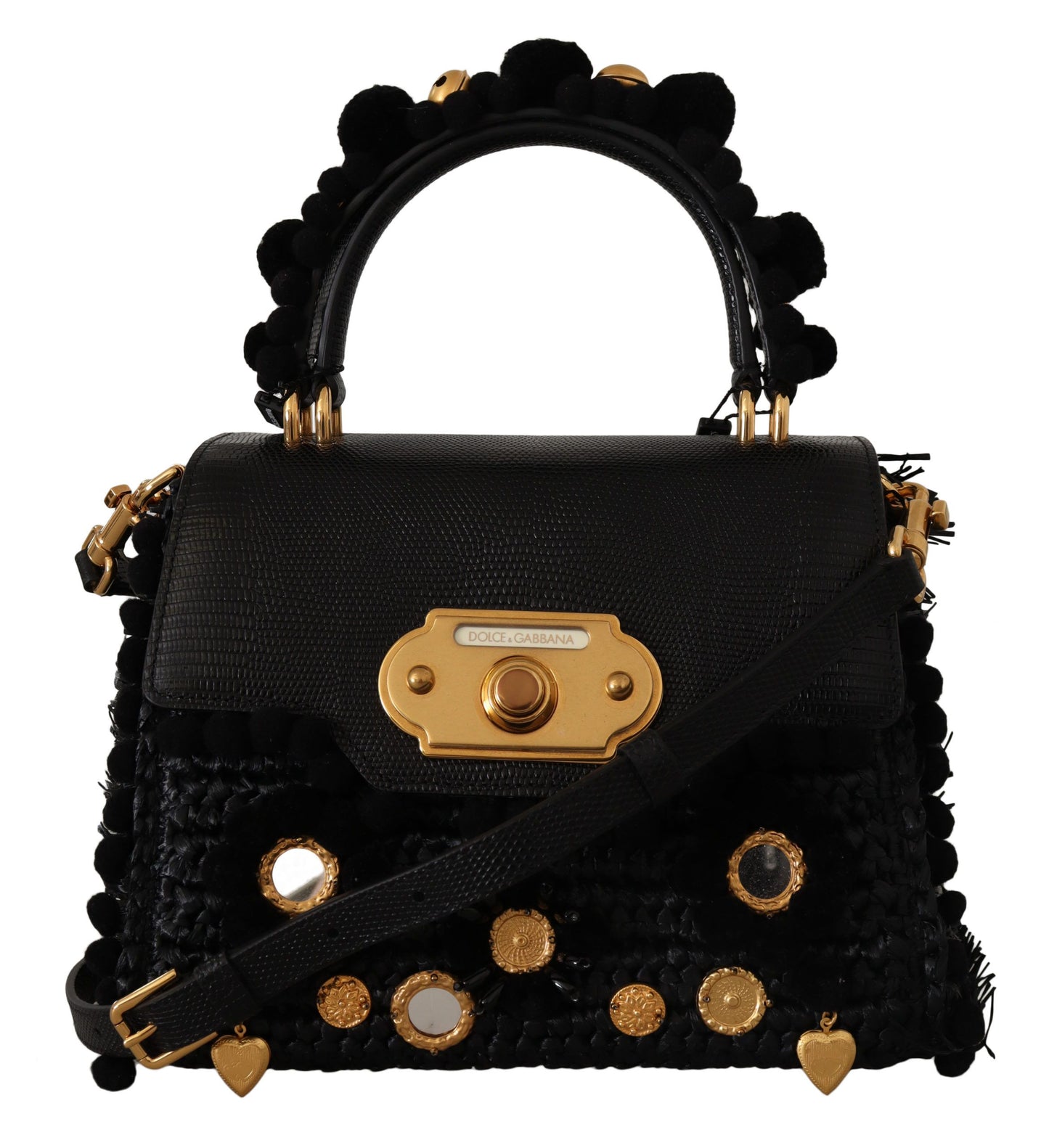 Dolce & Gabbana Elegant Black Gold Detail Shoulder Bag