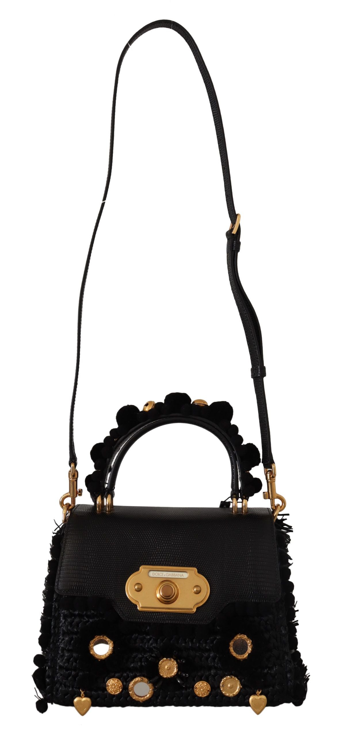 Dolce & Gabbana Elegant Black Gold Detail Shoulder Bag