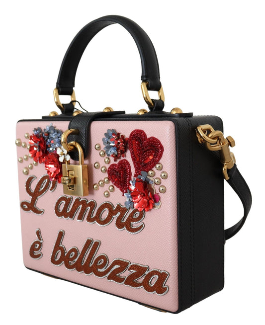 Dolce & Gabbana Chic Sequined Heart Floral Leather Box Bag